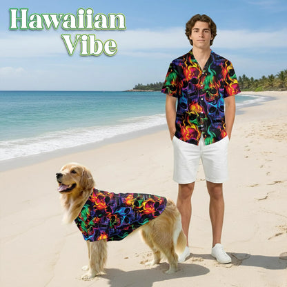 Flame Skull Fire Pattern Hawaii Dog and Owner Matching Button Shirts