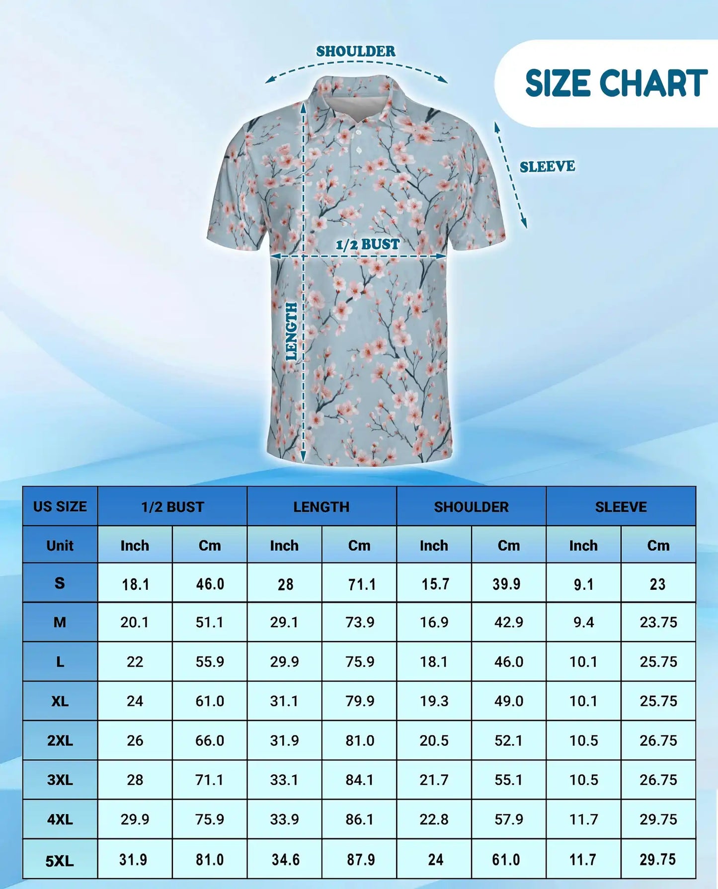 Blue Cherry Blossom Polo Shirt for Men – Spring Floral Style | Netecom