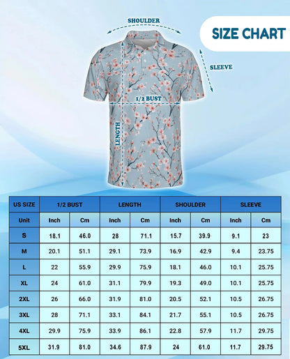 Blue Cherry Blossom Polo Shirt for Men – Spring Floral Style | Netecom