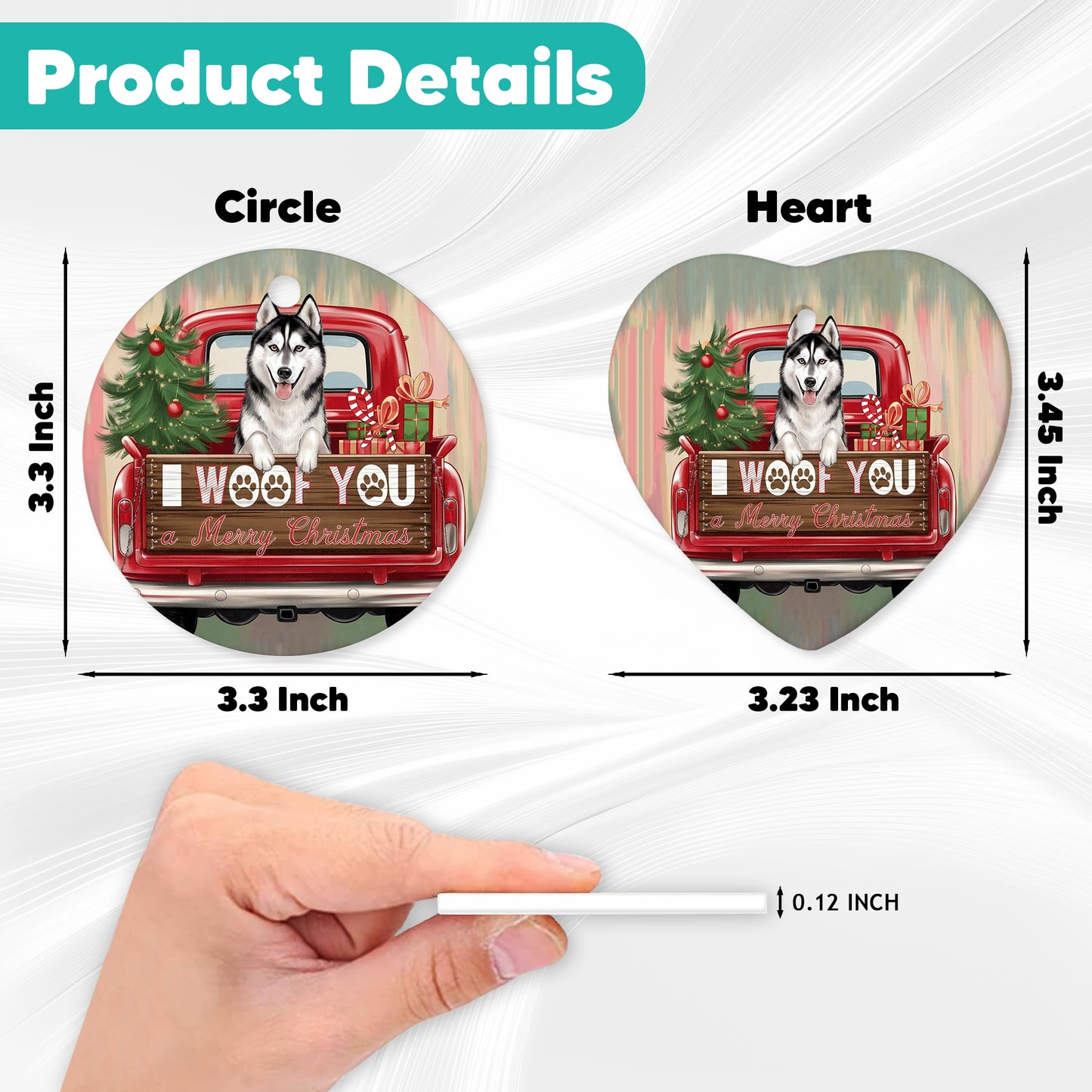 Netecom Funny Siberian Husky in Holiday Truck Ornament, I Woof You a Merry Christmas Ceramic Ornament for Christmas Tree Hanging Decorations Gift, Pet Lover Gifts, Holiday Party Present