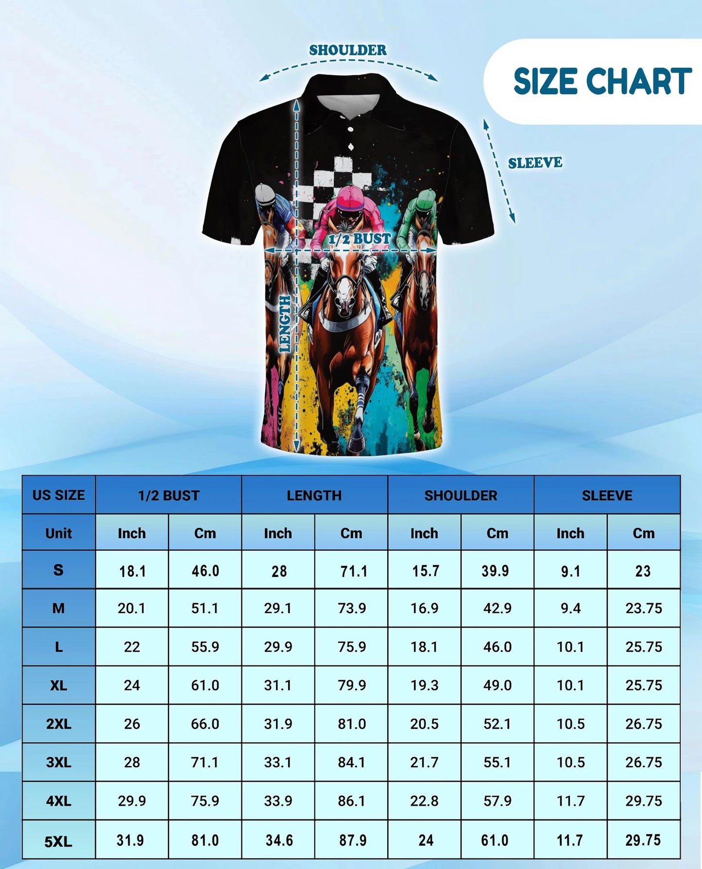 Artistic Colorful Horse Racing Polo Shirt for Men – Equestrian Art Style | Netecom