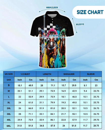 Artistic Colorful Horse Racing Polo Shirt for Men – Equestrian Art Style | Netecom