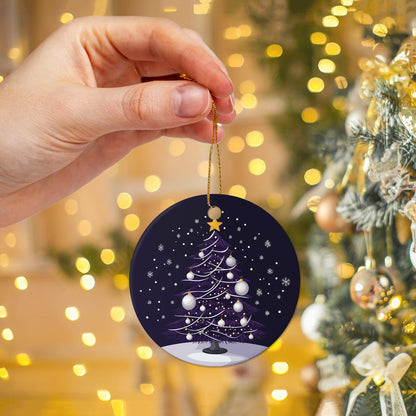 Netecom Elegant Purple Christmas Tree with White Baubles Ornaments, Ceramic Snow Night Scene Keepsake Ornament for Christmas Tree Decorations, Gifts for Holiday, Party, Home Decor