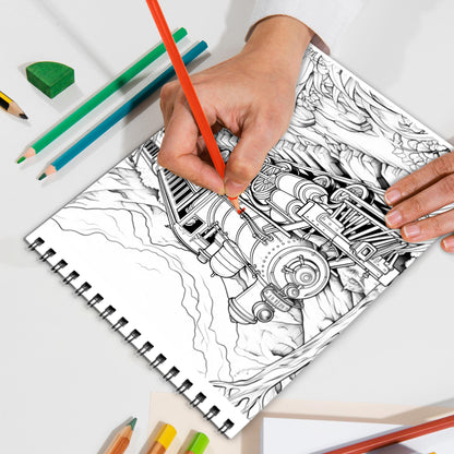 Train Spiral Bound Coloring Book, Iconic Trains for a Nostalgic and Adventurous Coloring Experience, Ideal for Train Enthusiasts and Travel Dreamers