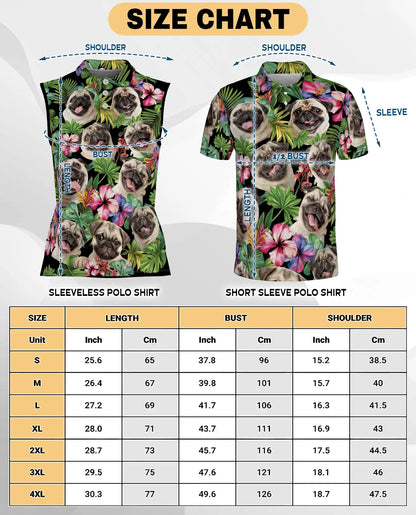 Tropical Pug Sleeveless Polo Shirt for Women – Cute Dog Summer Style | Netecom