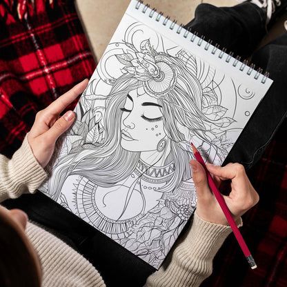 Beauty of Boho Spiral Bound Coloring Book, Amazing Coloring Collection of Bohomian Woman with High Quality Illustration for Adults to Relax and Unwind