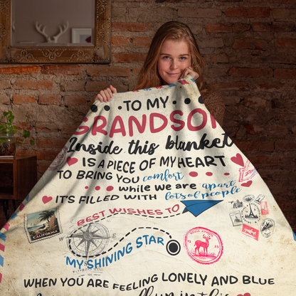Netecom Personalized To My Grandson Blanket from Grandma & Grandpa, Heartfelt Letter to Grandson Throw Blanket for Couch, Bed or Sofa, Birthday Gifts for Grandson, Present for Christmas, Graduation