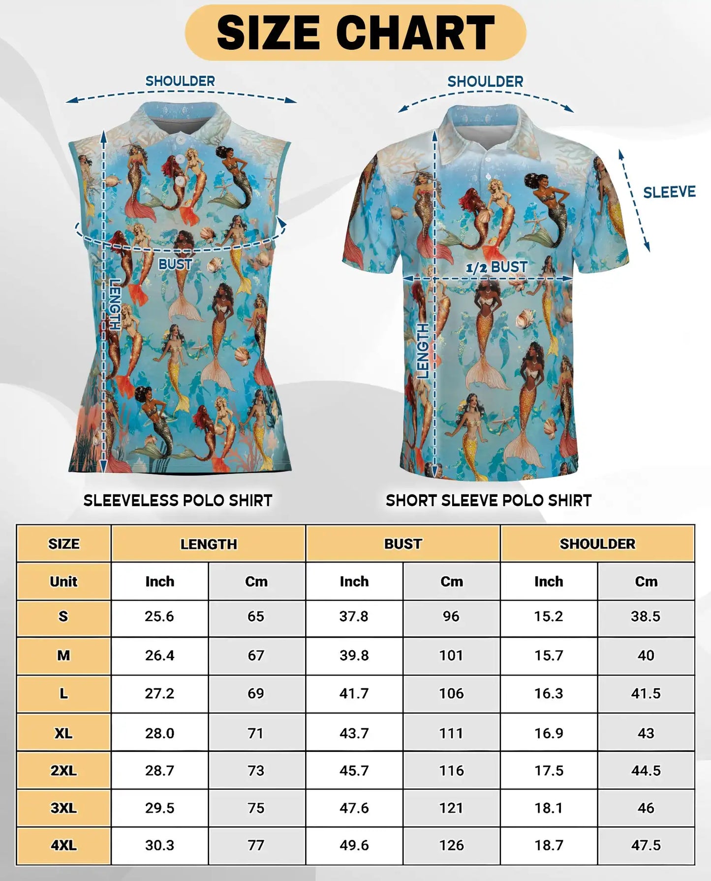 Lovely Mermaid Sea Sleeveless Polo Shirt for Women – Ocean Fantasy Style | Netecom