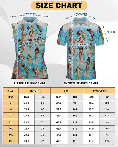 Lovely Mermaid Sea Sleeveless Polo Shirt for Women – Ocean Fantasy Style | Netecom