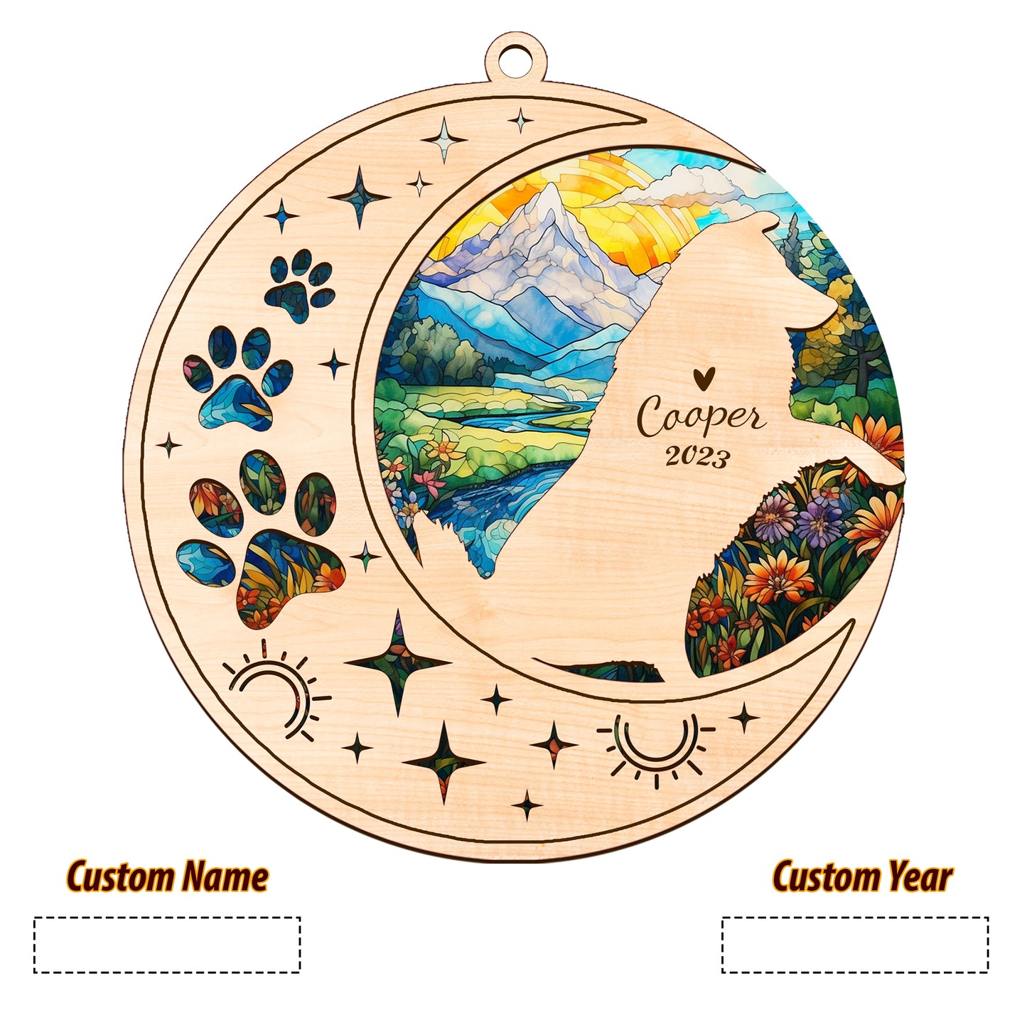 Netecom Australian Shepherd Dog Memorial Suncatcher, Personalized Dog Christmas Ornament with Name Date, Bereavement Gifts for Loss of Pet, Dog Death Sympathy Gift Pet Loss Sun Catchers, Dog Grief Gift