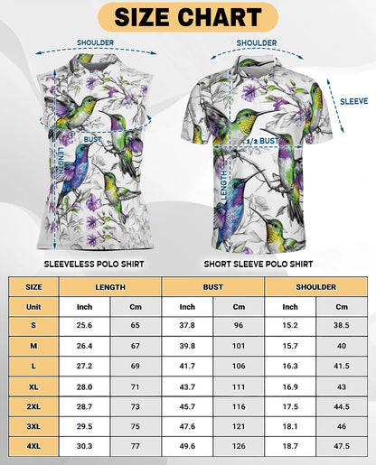 Vintage Hummingbirds Sleeveless Polo Shirt for Women | Netecom