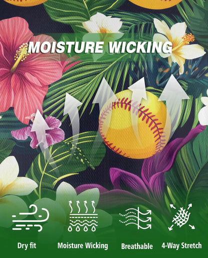 Softball Tropical Polo Shirt for Men- Floral Softball Pattern | Netecom