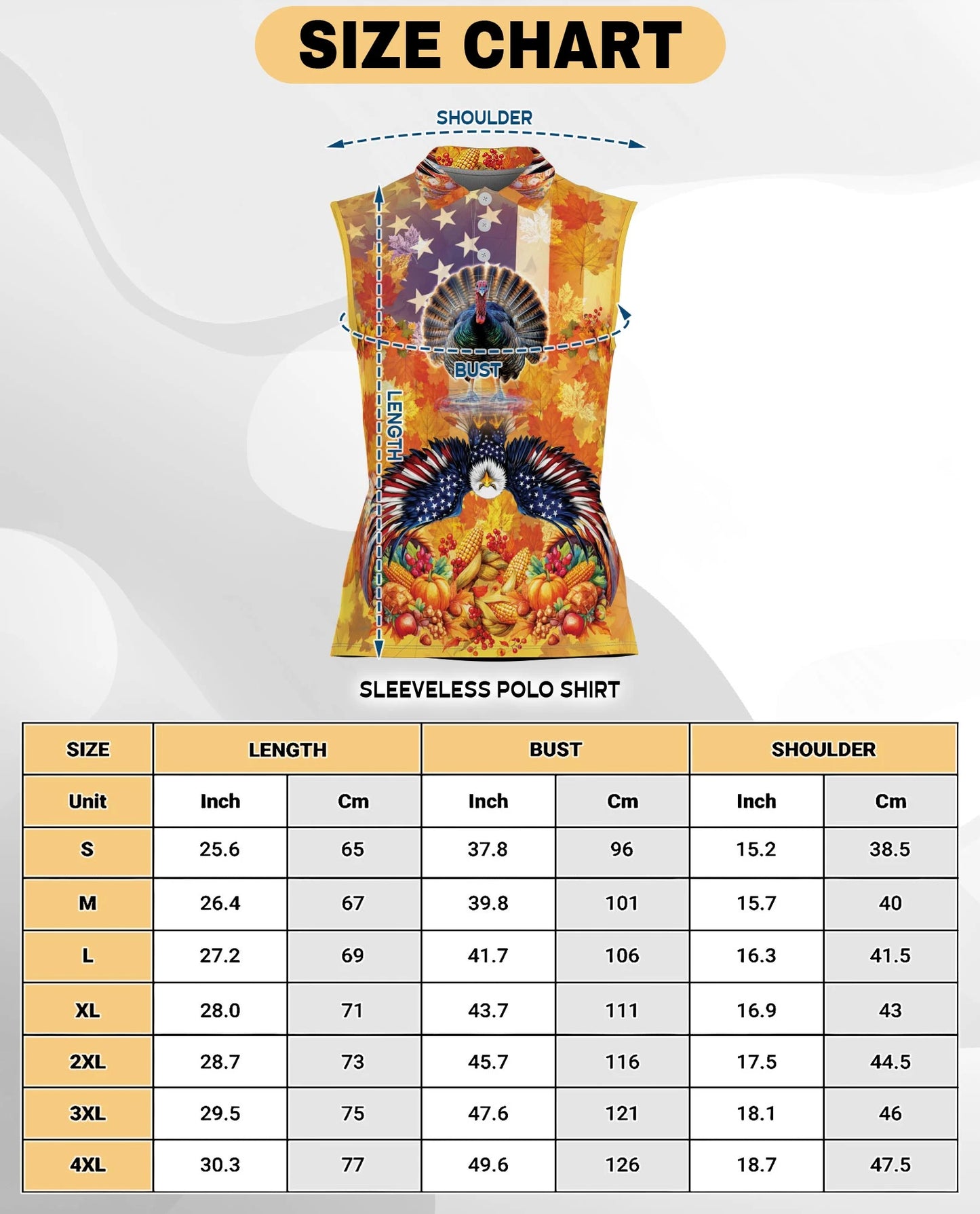 Turkey and Eagle Thanksgiving Sleeveless Polo Shirt for Women | Netecom