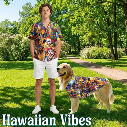Netecom Matching More Clown Less Frowning Hawaiian Shirt for Dog and Owner, Funny Aloha Summer Shirt, Clown Print Button Down Outfit for Pet and Human, Beach Vacation Casual Wear