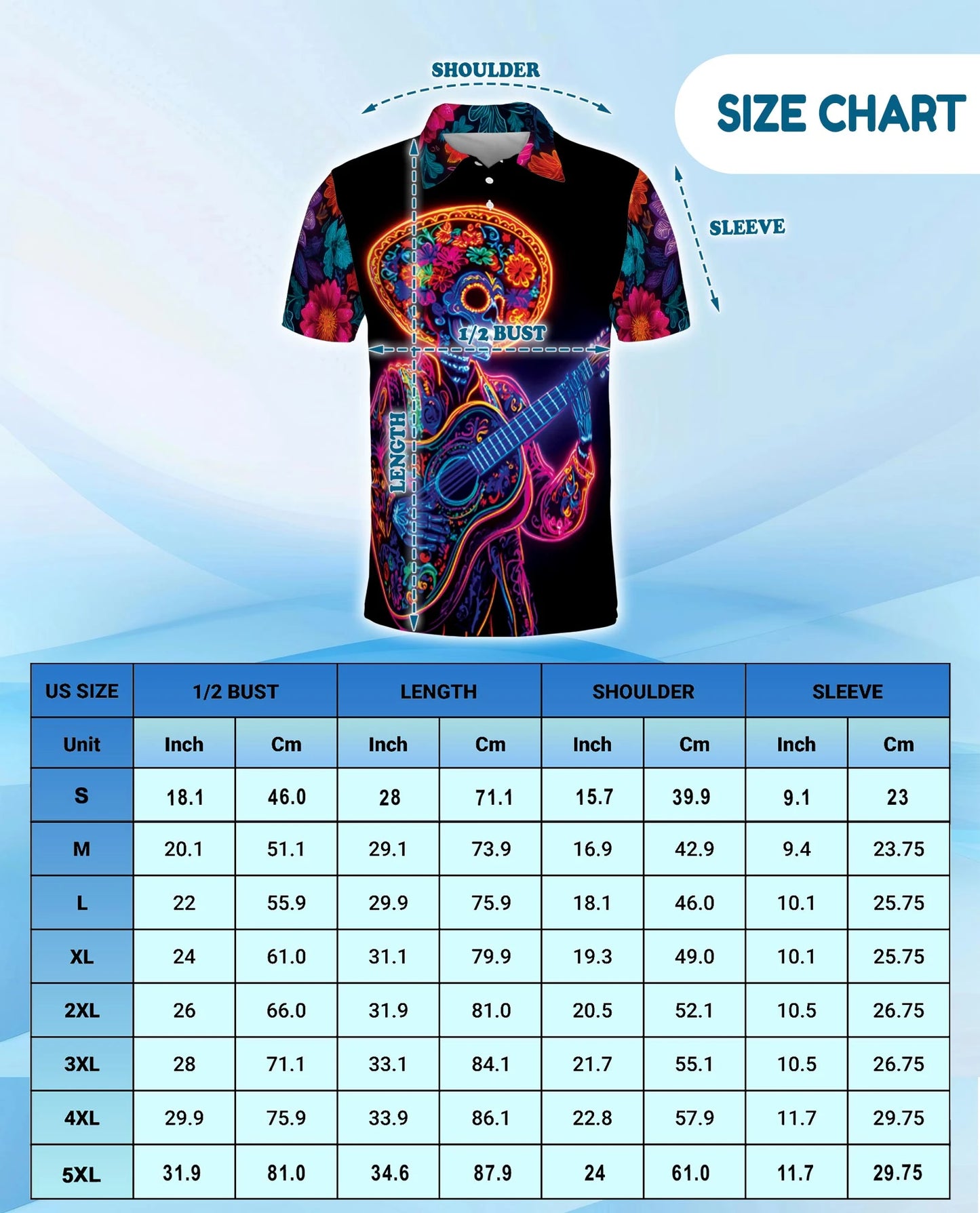 Day of the Dead Skeleton Guitar Polo Shirt for Men – Rock Skull Style | Netecom