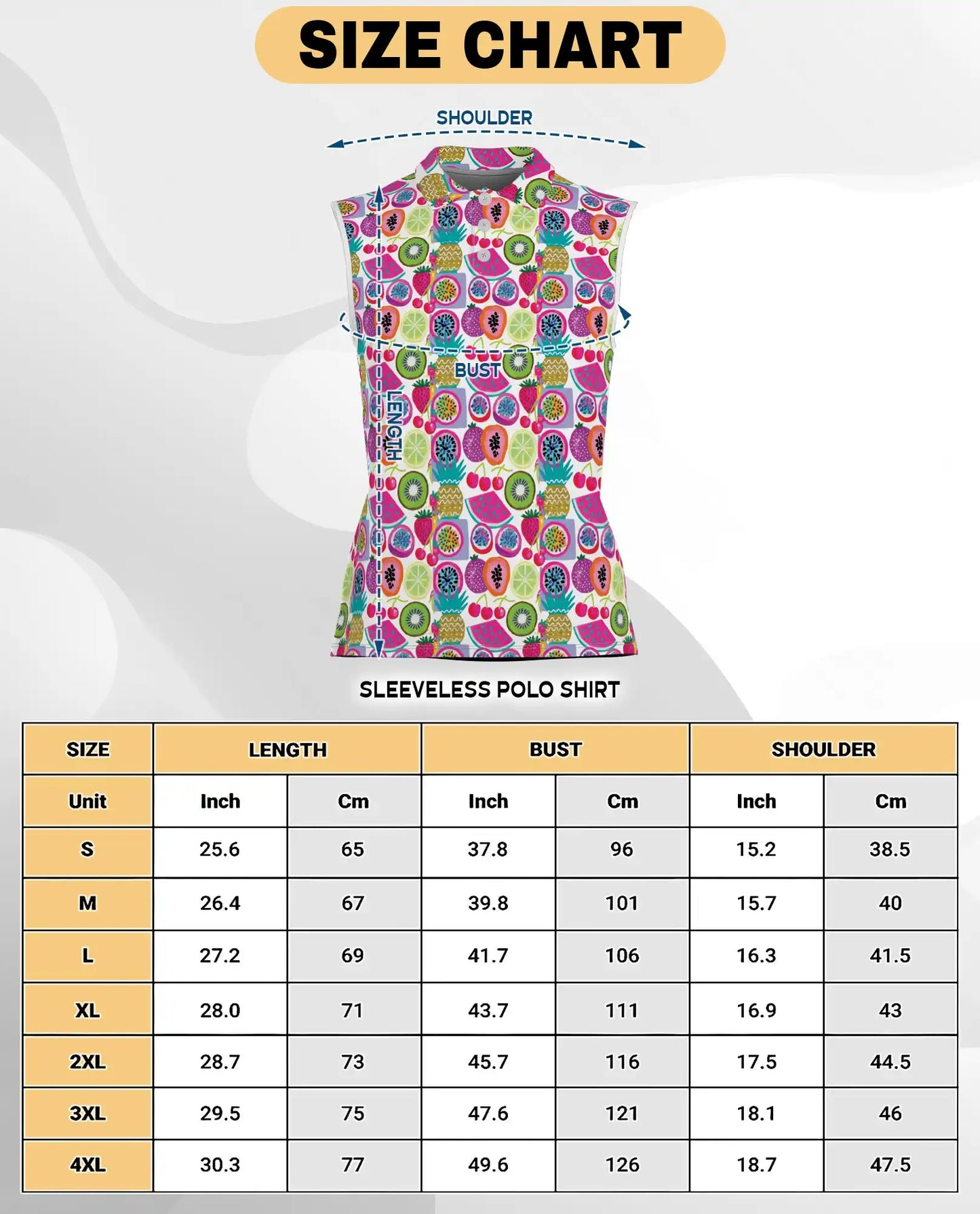 Mixed Fruit Print Sleeveless Polo Shirt for Women | Netecom