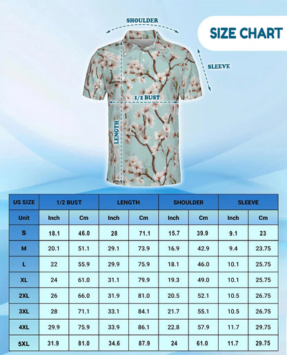 White Cherry Blossom Polo Shirt for Men – Spring Floral Style | Netecom