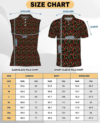 Chilli Pepper Pattern Sleeveless Polo Shirt for Women – Spicy Food Lover Style | Netecom