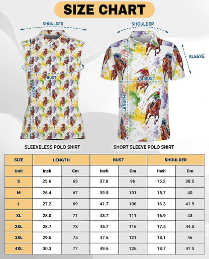 Horse Racing Pattern Sleeveless Polo Shirt for Women – Equestrian Sport Style | Netecom