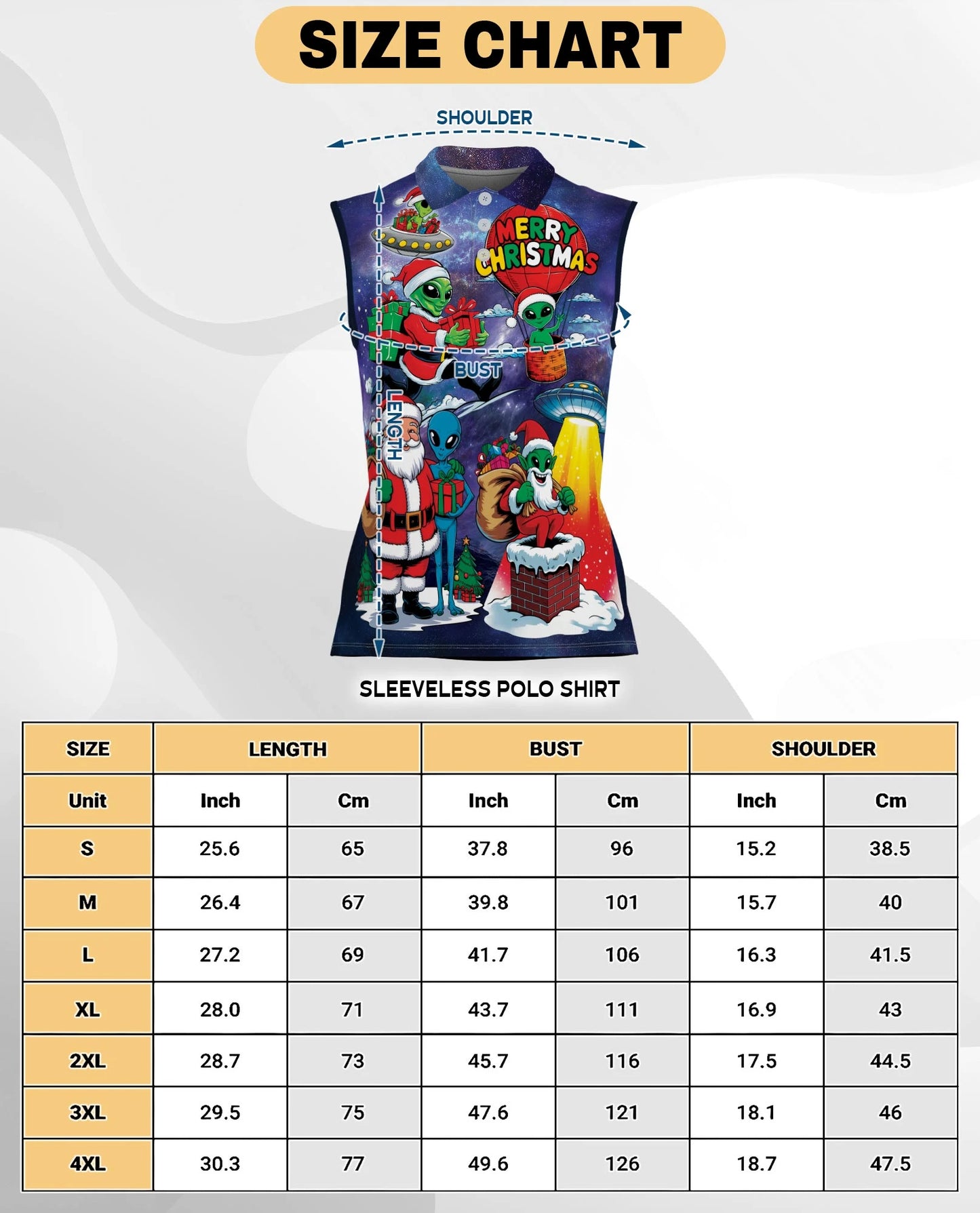 Alien Santas Christmas in the Galaxy Sleeveless Polo Shirt for Women | Netecom