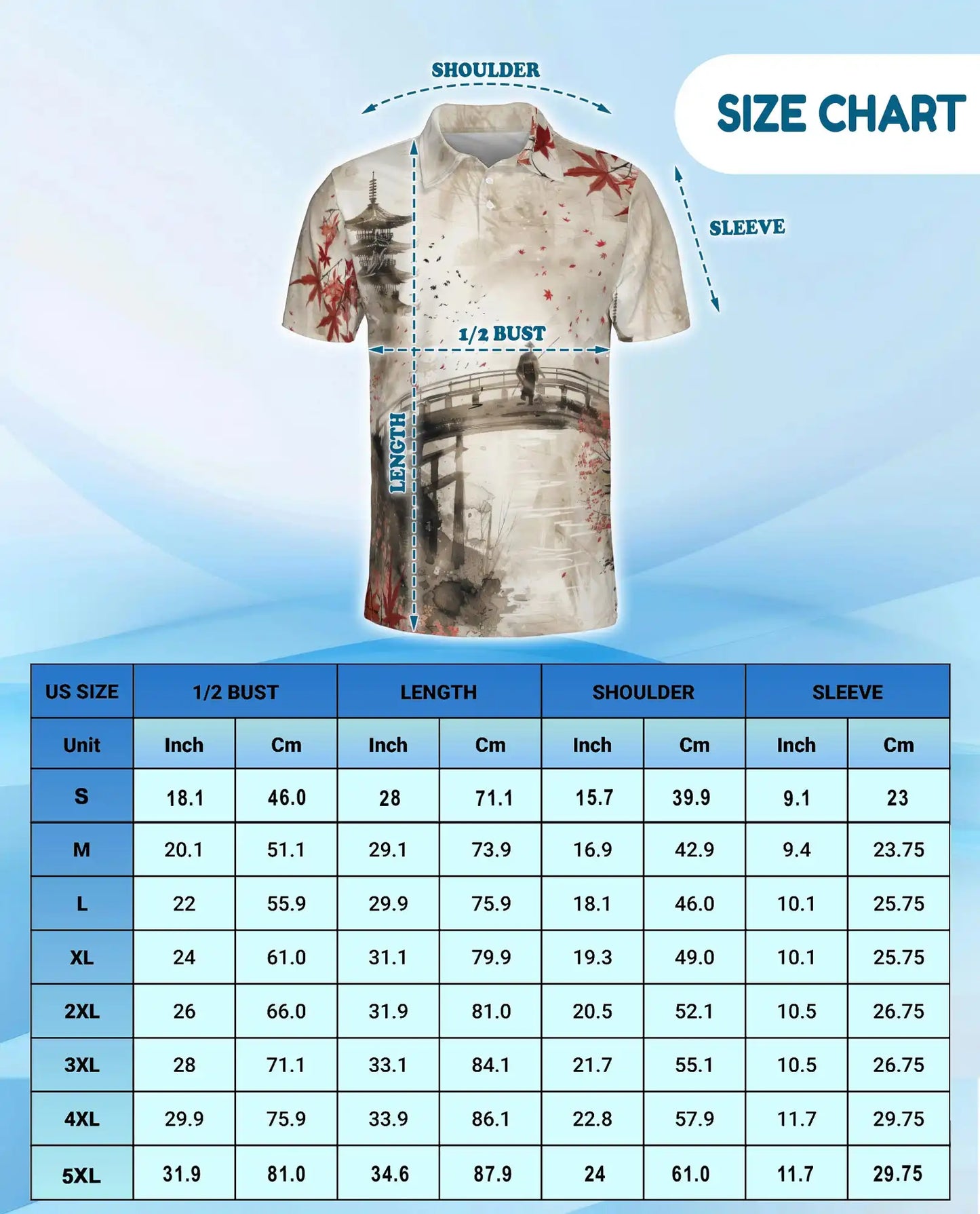 Japanese Ink Landscape Polo Shirt - Zen Asian Art Style | Netecom