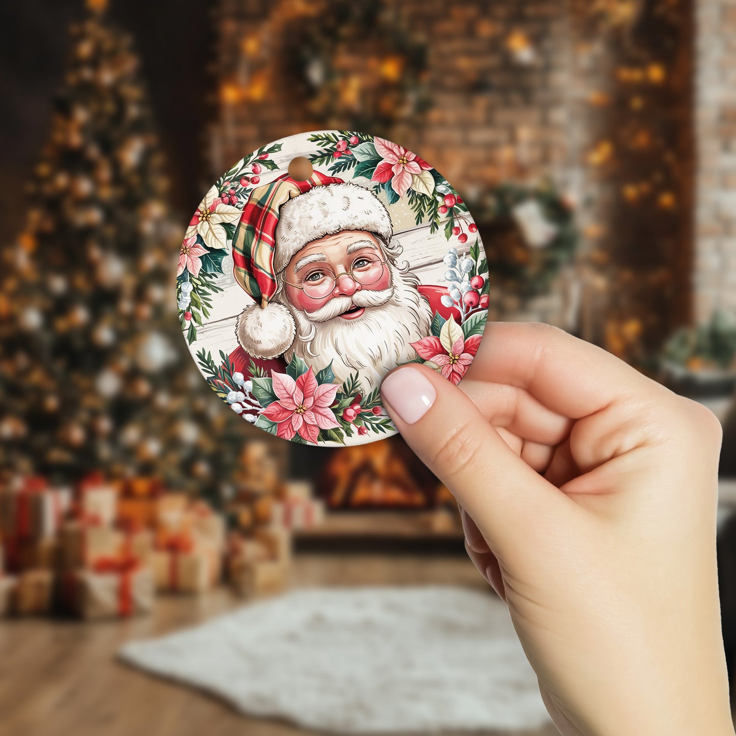 Netecom Funny Christmas Ornament, Smiling Santa Claus Christmas Ceramic Ornament for Xmas Tree Hanging Decorations Gift, Gifts for Friends & Family, Holiday Party Present