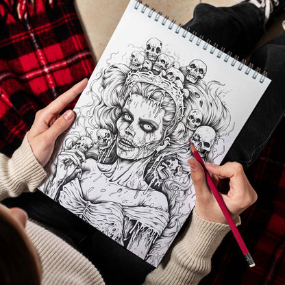 Beautiful Zombie Queen Spiral Bound Coloring Book, Discover the Haunting Beauty with 30 Exquisite Zombie Queen Coloring Pages for Fans of the Macabre to Bring Life to Undead Royalty