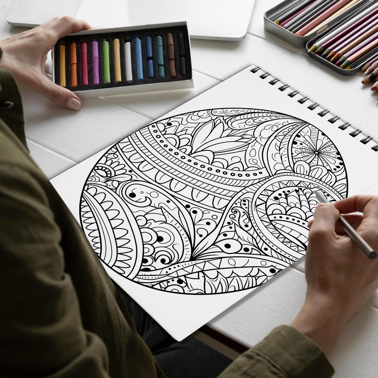 Easter Egg Spiral Bound Coloring Book, Explore 30 Captivating Coloring Pages, Showcasing Mandala Easter Eggs with Exquisite Patterns and Detail