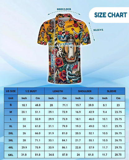 Nautical Tattoo Polo Shirt - Lighthouse Coastal Design | Netecom