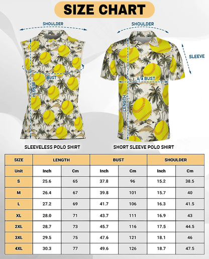 Tropical Palm Tree And Softball Sleeveless Polo Shirt for Women | Netecom