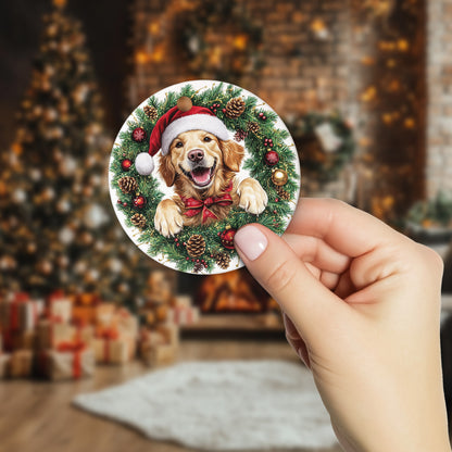 Netecom Funny Golden Retriever in Santa Hat Christmas Ornament, Puppy Ceramic Ornament for Xmas Tree Hanging Decorations Gift, Dog Lover Gifts, Holiday Party Present