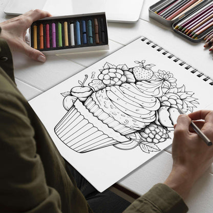 Tasty Deserts Spiral Bound Coloring Book, Savor 30 Dazzling Coloring Pages, Fostering Focus and Creativity as You Celebrate the Artistry of Culinary Creations