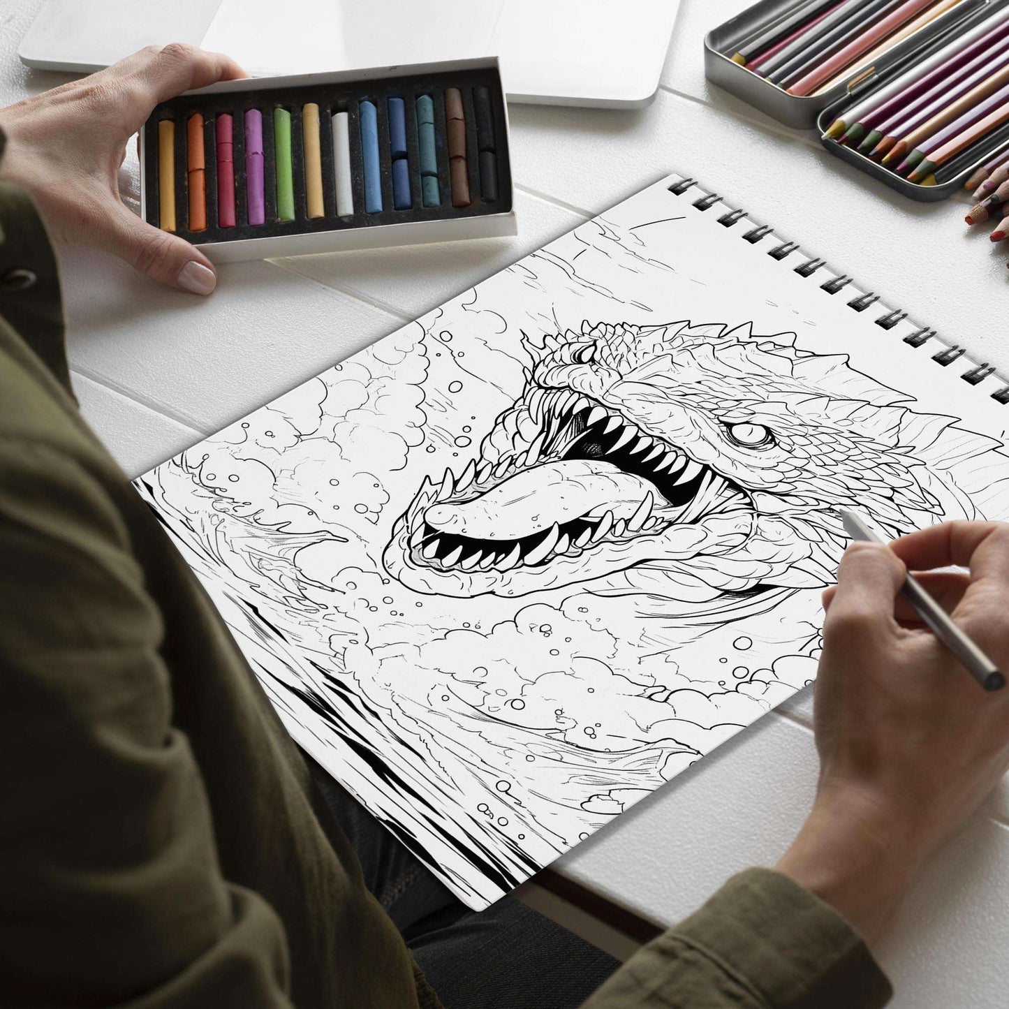 Oceanic Beast Spiral Bound Coloring Book, Indulge in 30 Dazzling Coloring Pages, Fostering Focus and Creativity as You Confront the Terrifying Creatures of the Deep