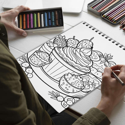 Luscious Desserts Spiral Bound Coloring Book, Savor 30 Dazzling Coloring Pages, Fostering Focus and Creativity as You Celebrate the Artistry of Culinary Creations