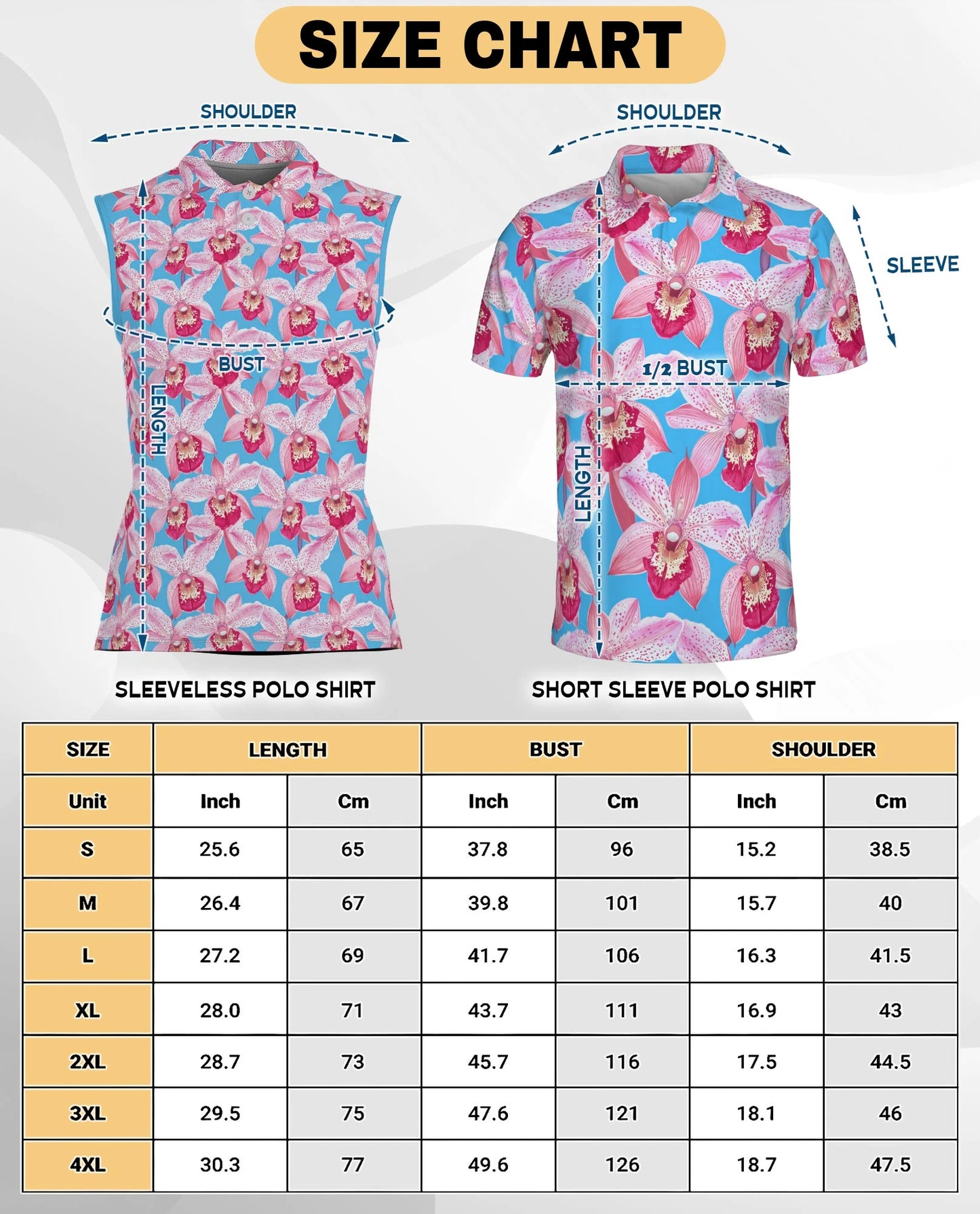 Pink Orchids Blue Sky Sleeveless Polo Shirt for Women – Tropical Floral Style | Netecom
