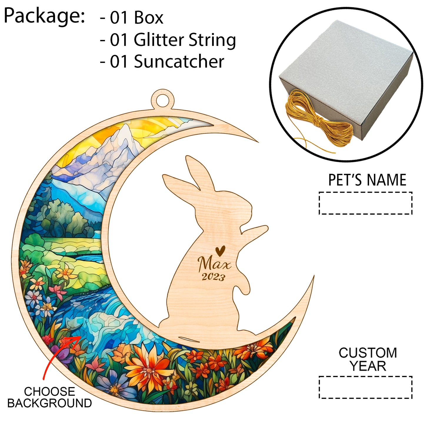 Netecom Rabbit Memorial Suncatcher, Personalized Rabbit Christmas Ornament with Name Date, Rabbit Death Sympathy Gift Pet Loss Sun Catchers, Bunny Grief Gift, Bereavement Gifts for Loss of Rabbit