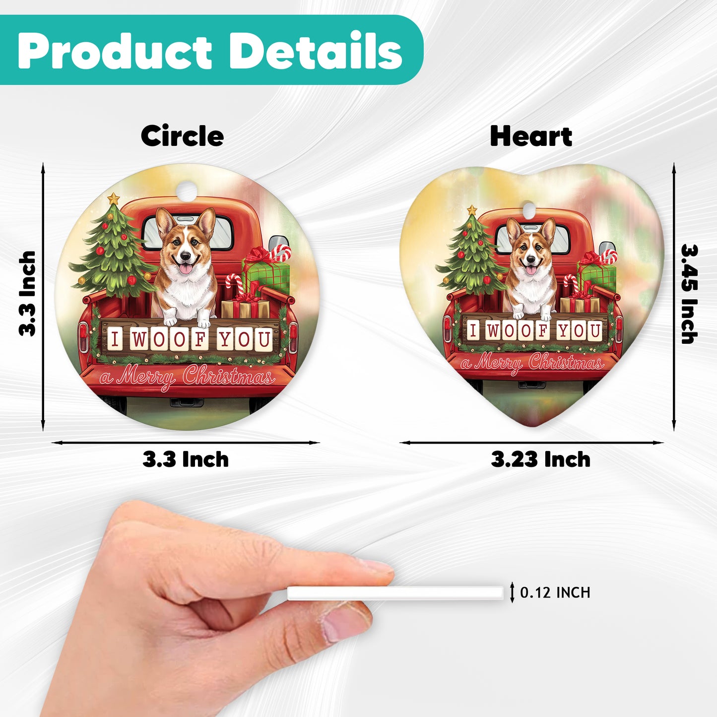 Netecom Cute Corgi in Holiday Truck Ornament, I Woof You a Merry Christmas Ceramic Ornament for Christmas Tree Hanging Decorations Gift, Puppy Lover Gifts, Holiday Party Present