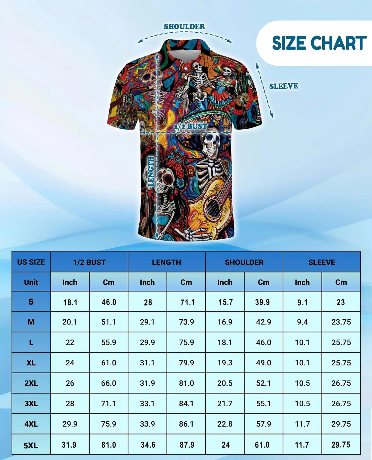 Colorful Skeleton Guitar Polo Shirt for Men – Musical Skull Design | Netecom