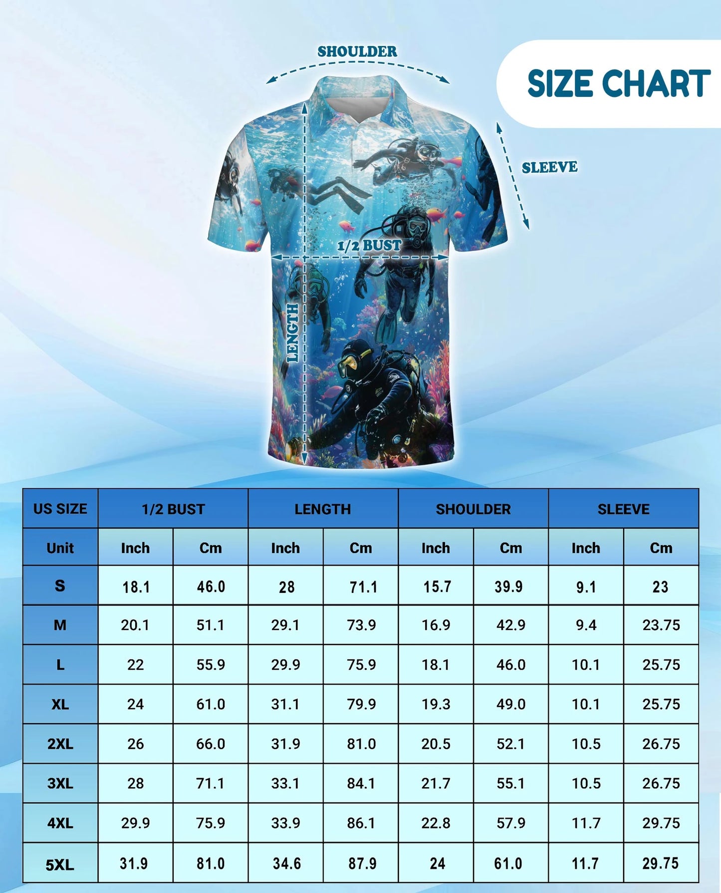Blue Scuba Diving Coral Reef Polo Shirt for Men – Ocean Adventure Style | Netecom