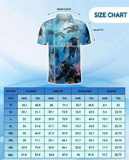 Blue Scuba Diving Coral Reef Polo Shirt for Men – Ocean Adventure Style | Netecom