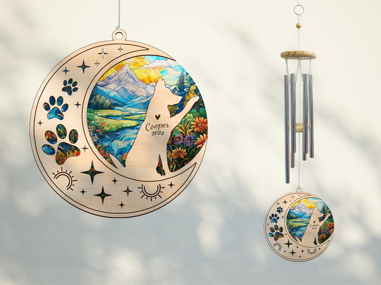 Netecom German Shepherd Dog Wind Chimes Memorial, Personalized Pet Memorial Windchime for Dog Suncatcher, Dog Loss Memorial Ornament, Loss of Pet Remembrance Gift, Sympathy Pet Wind Chimes Outdoor Garden
