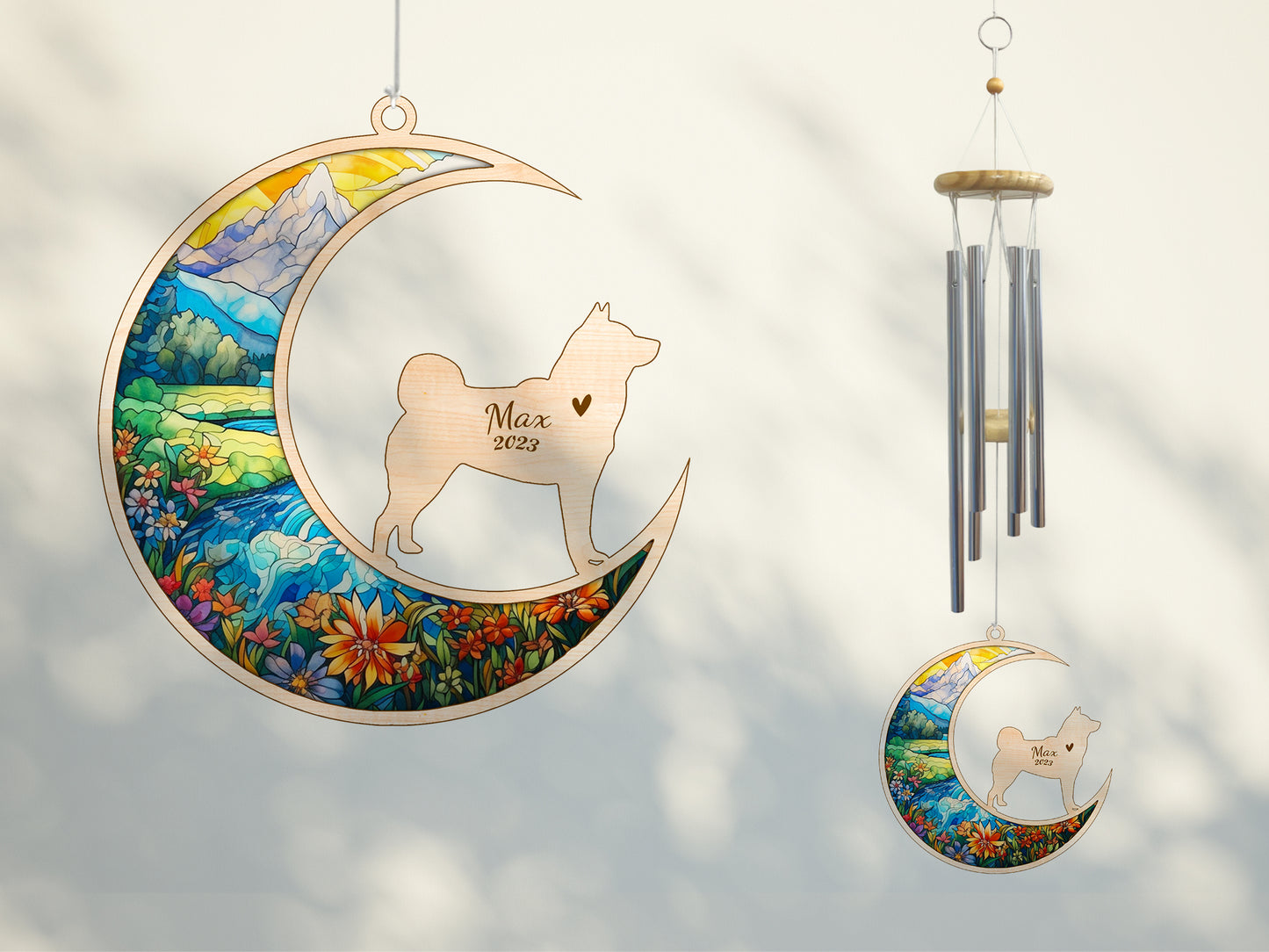 Netecom Akita Dog Wind Chimes Memorial, Personalized Pet Memorial Wind Chimes for Dog Suncatcher, Dog Loss Memorial Ornament, Loss of Pet Sympathy Gift, Remembrance Windchime Outside Garden Decor