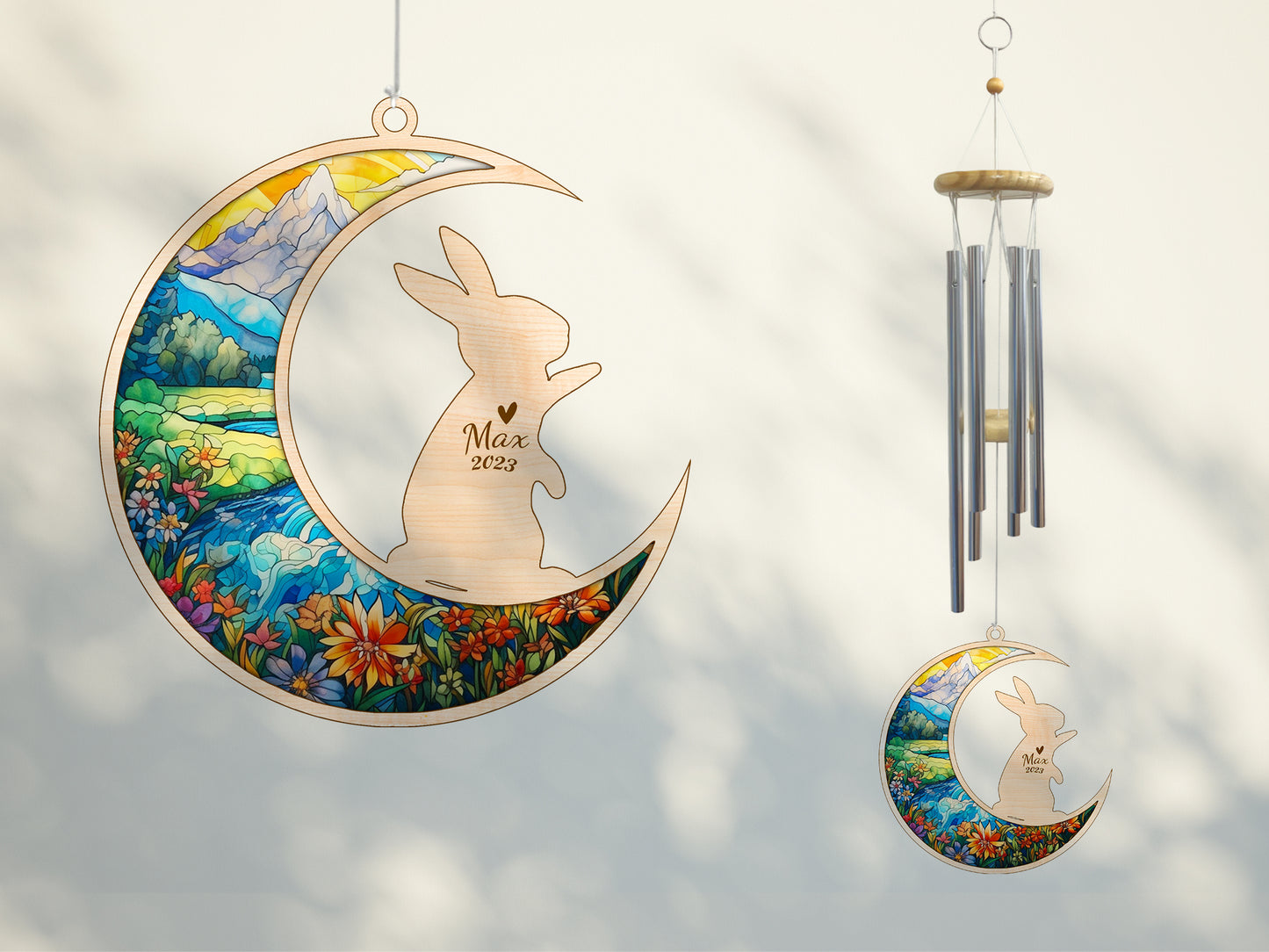 Netecom Rabbit Wind Chimes Memorial, Personalized Pet Memorial Wind Chimes for Rabbit Suncatcher, Bunny Loss Memorial Ornament, Loss of Pet Sympathy Gift, Remembrance Windchime Outside Garden Decor