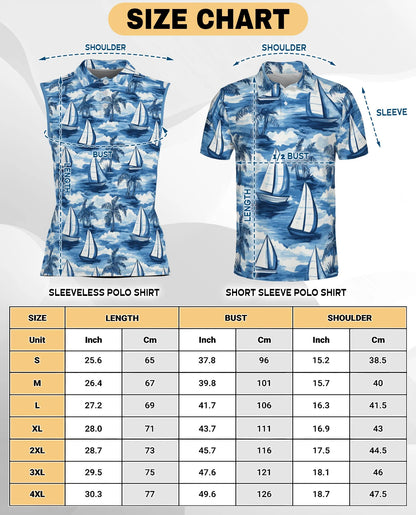 Sailboat Pattern Sleeveless Polo Shirt for Women | Netecom