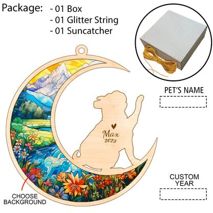 Netecom Bulldog Memorial Suncatcher, Personalized Bulldog Christmas Ornament with Name Date, Dog Death Sympathy Gift for Pet Loss Sun Catchers, Dog Grief Gift, Bereavement Gifts for Loss of Pet