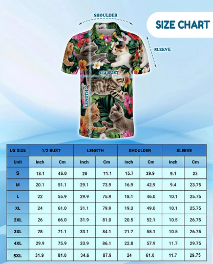 Cat Tropical Floral Polo Shirt for Men – Cute Animal Summer Style | Netecom