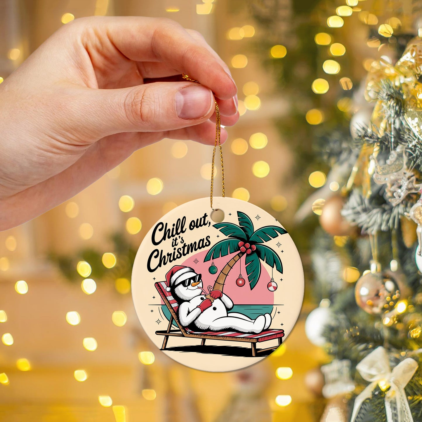Netecom Funny Santa Snowman Christmas Ornament, Chill Out It's Christmas Ceramic Ornament for Xmas Tree Hanging Decorations Gift, Home Decor, Gifts for Friends & Family, Holiday Party Present