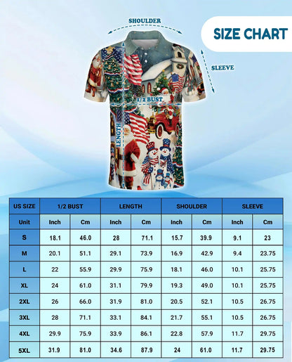Patriotic Christmas Polo Shirt – Santa and American Flag Print | Netecom