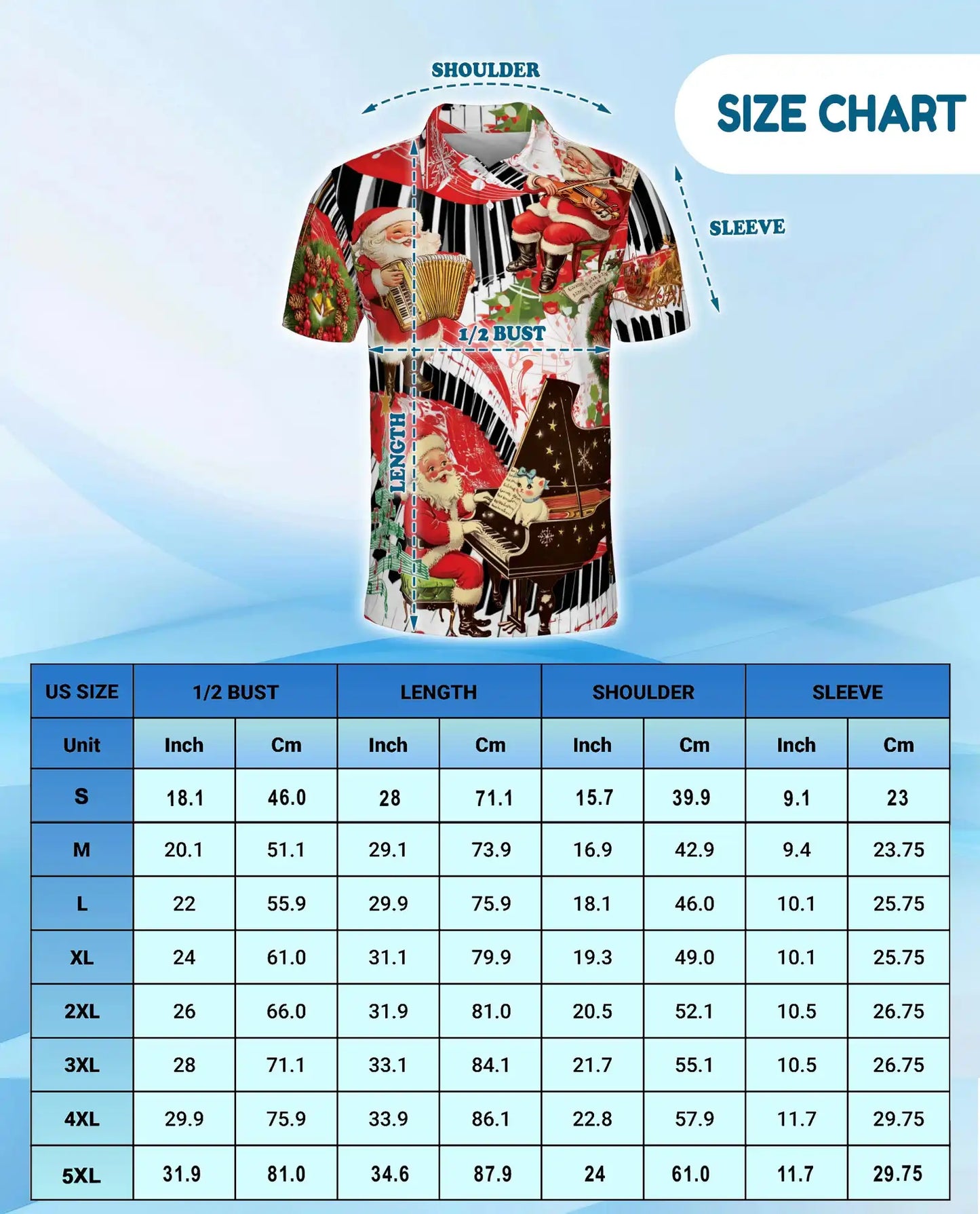 Santa Piano Music 3D Polo Shirt for Men – Christmas Holiday Musician Style | Netecom