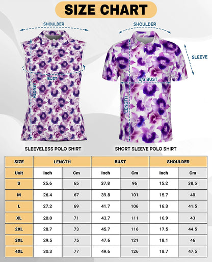 Purple Orchid Flower Sleeveless Polo Shirt for Women – Elegant Floral Style | Netecom